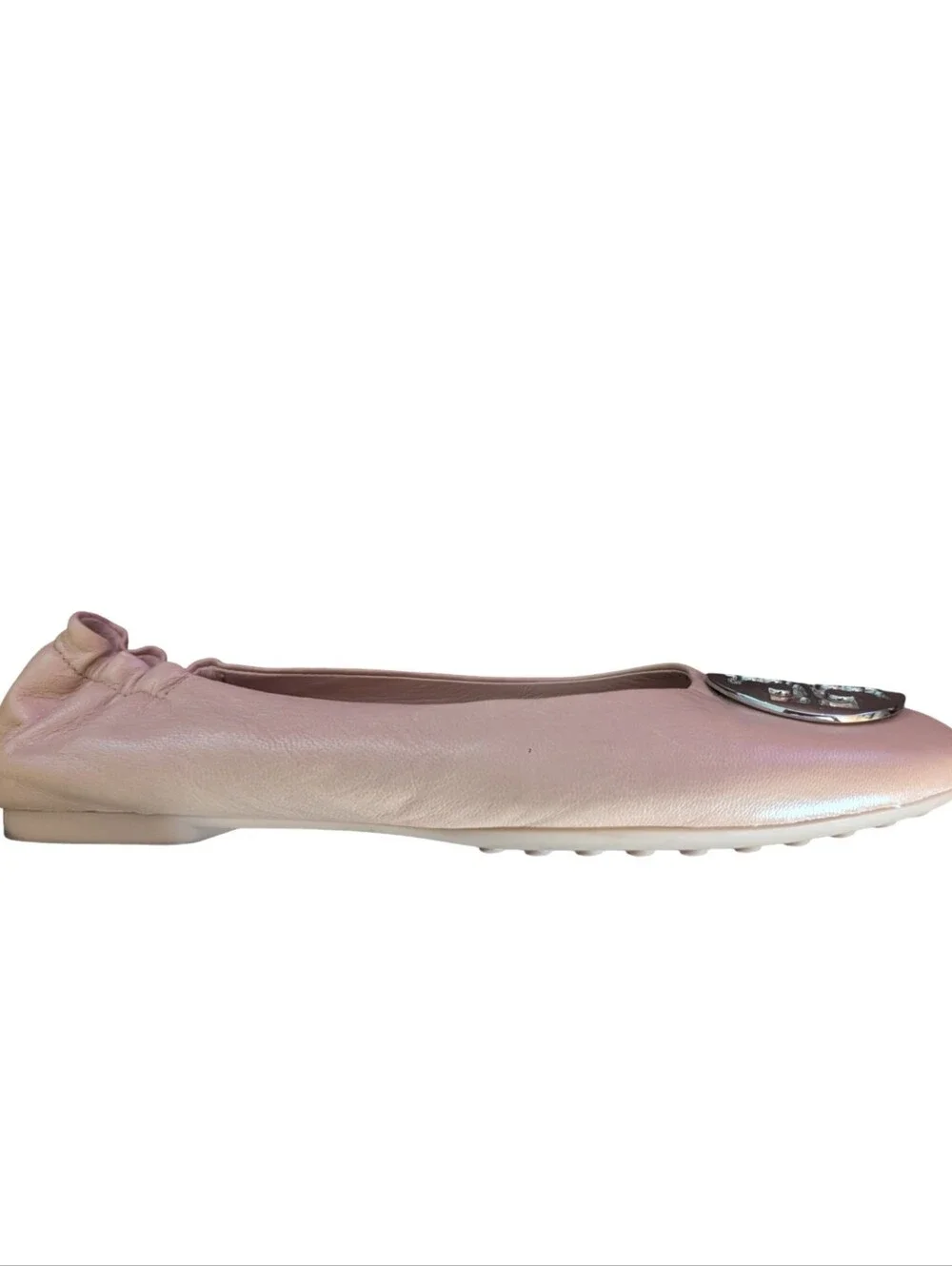 Tory Burch Claire Cap-Toe Ballet Flats in Natural, size 8.5.